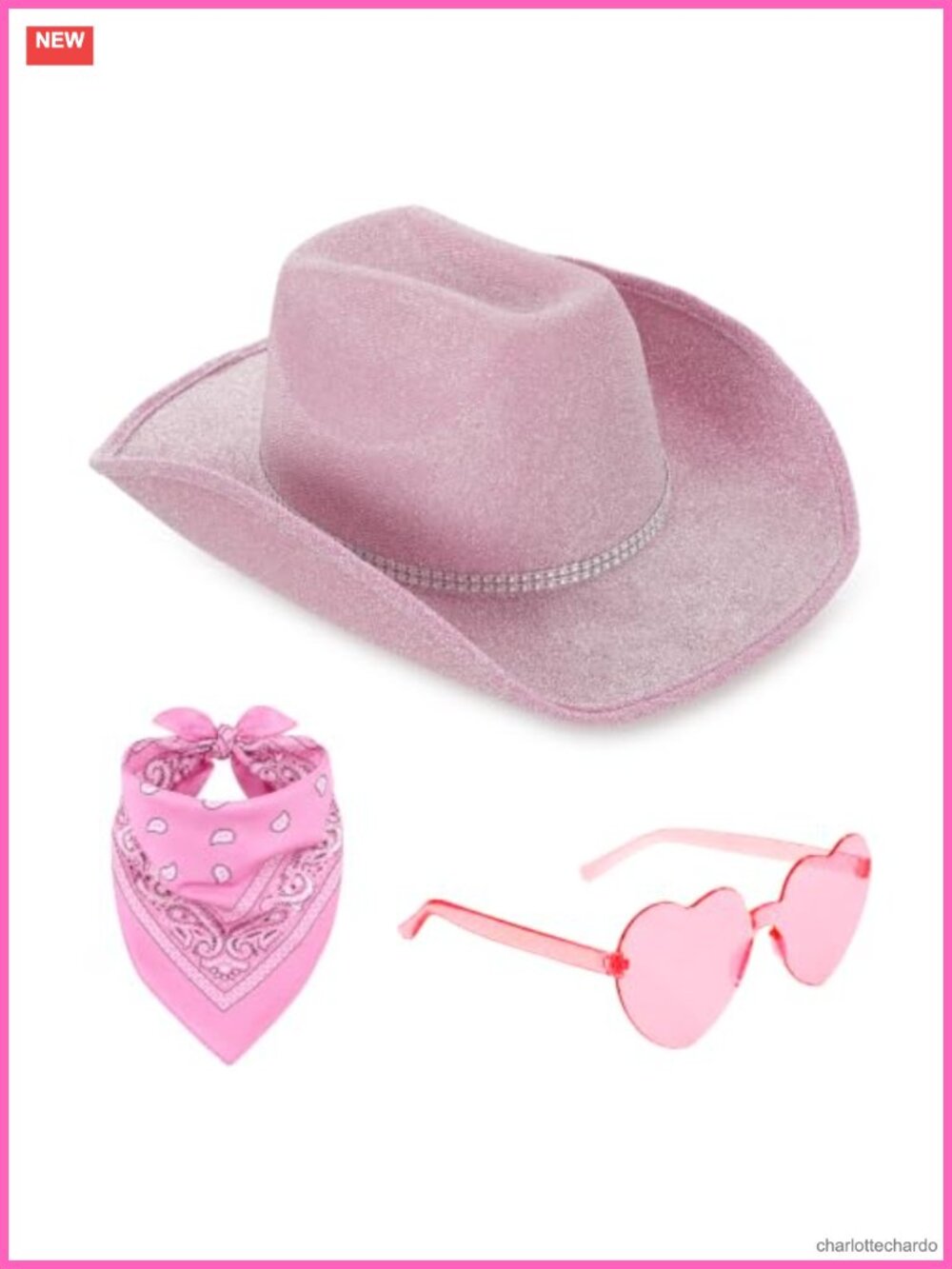 Sparkly Cowgirl Hat Set Heart Sunglasses Scarf Costume Accessory